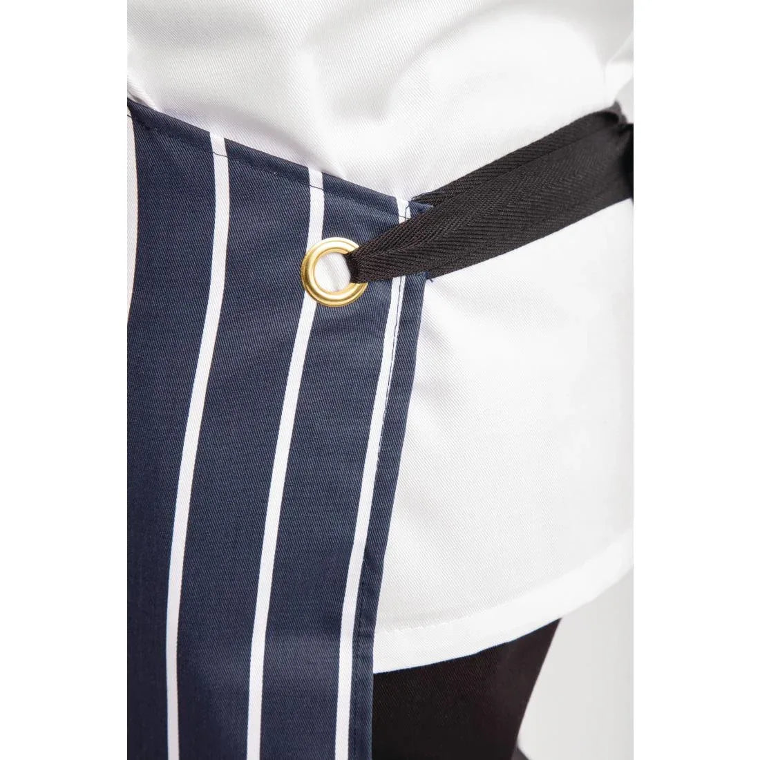 A535 Whites Butchers Apron Navy Stripe with Pocket - JD Catering Equipment Solutions Ltd