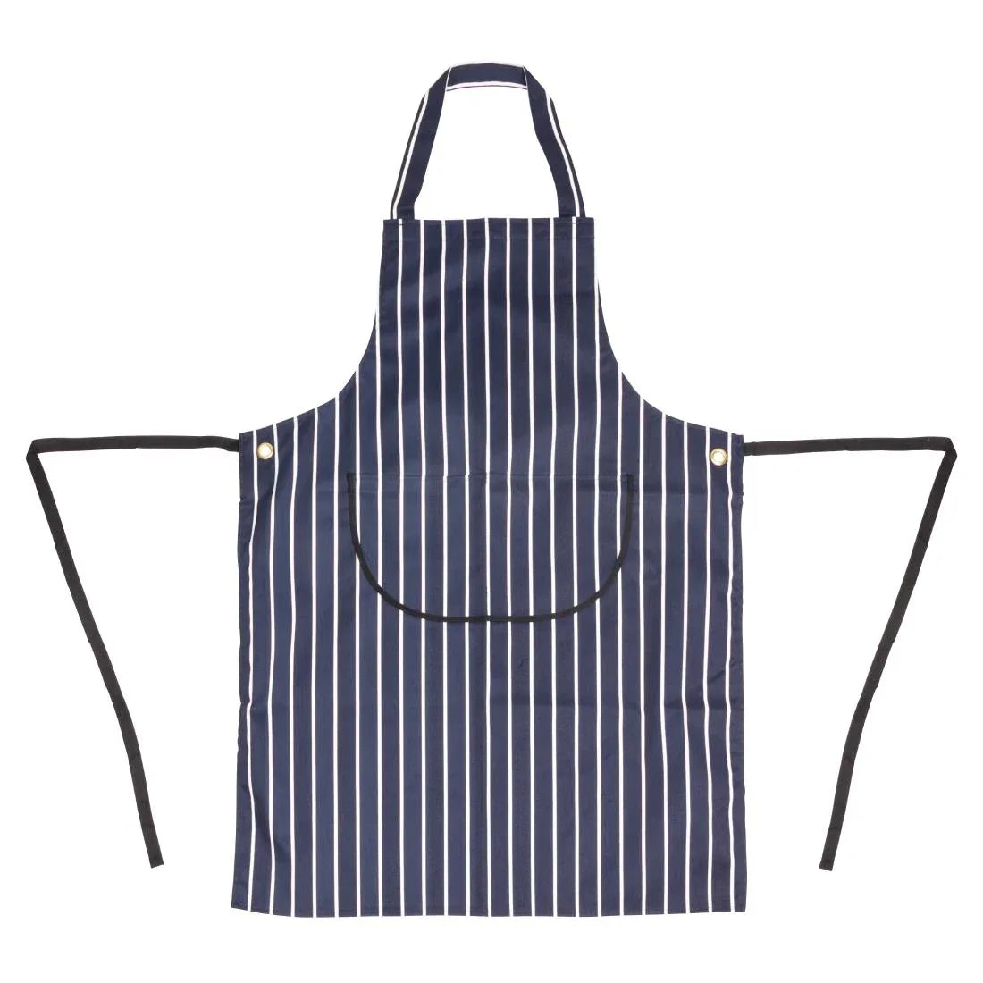 A535 Whites Butchers Apron Navy Stripe with Pocket - JD Catering Equipment Solutions Ltd
