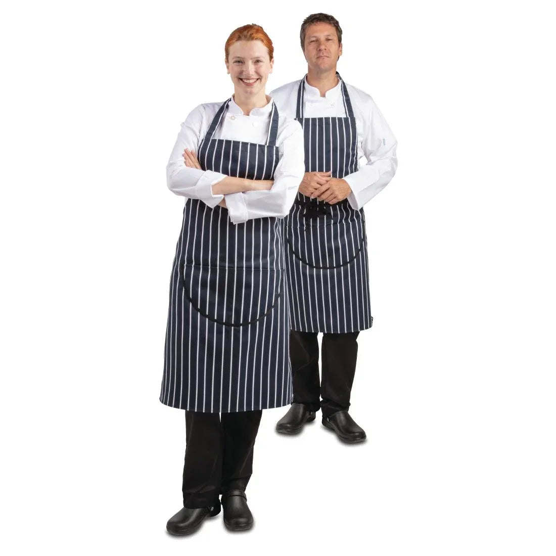 A662 Whites Butchers Apron Navy Stripe Extra Large - JD Catering Equipment Solutions Ltd