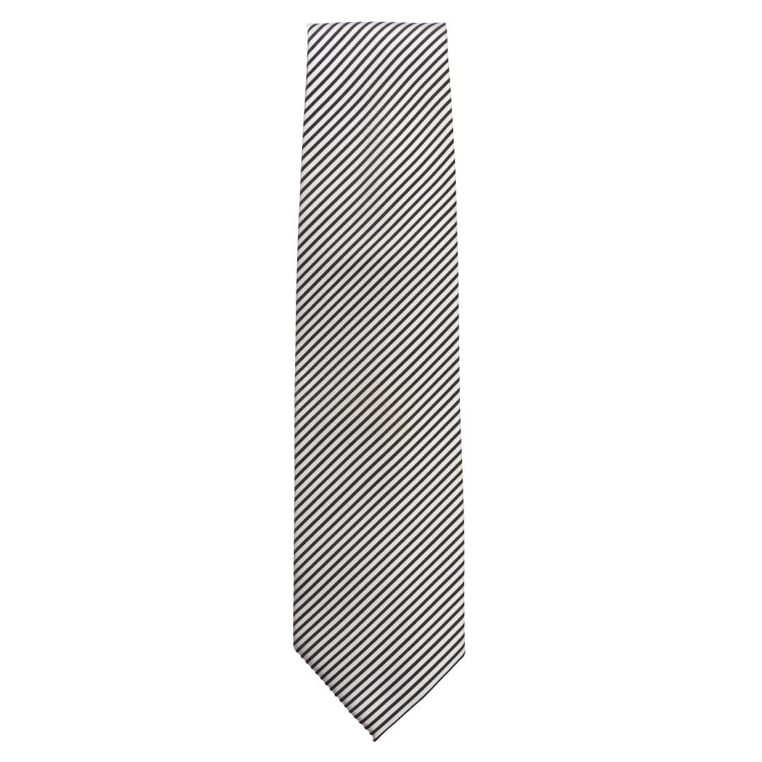 A886 Chef Works Tie Silver and Black Fine Stripe