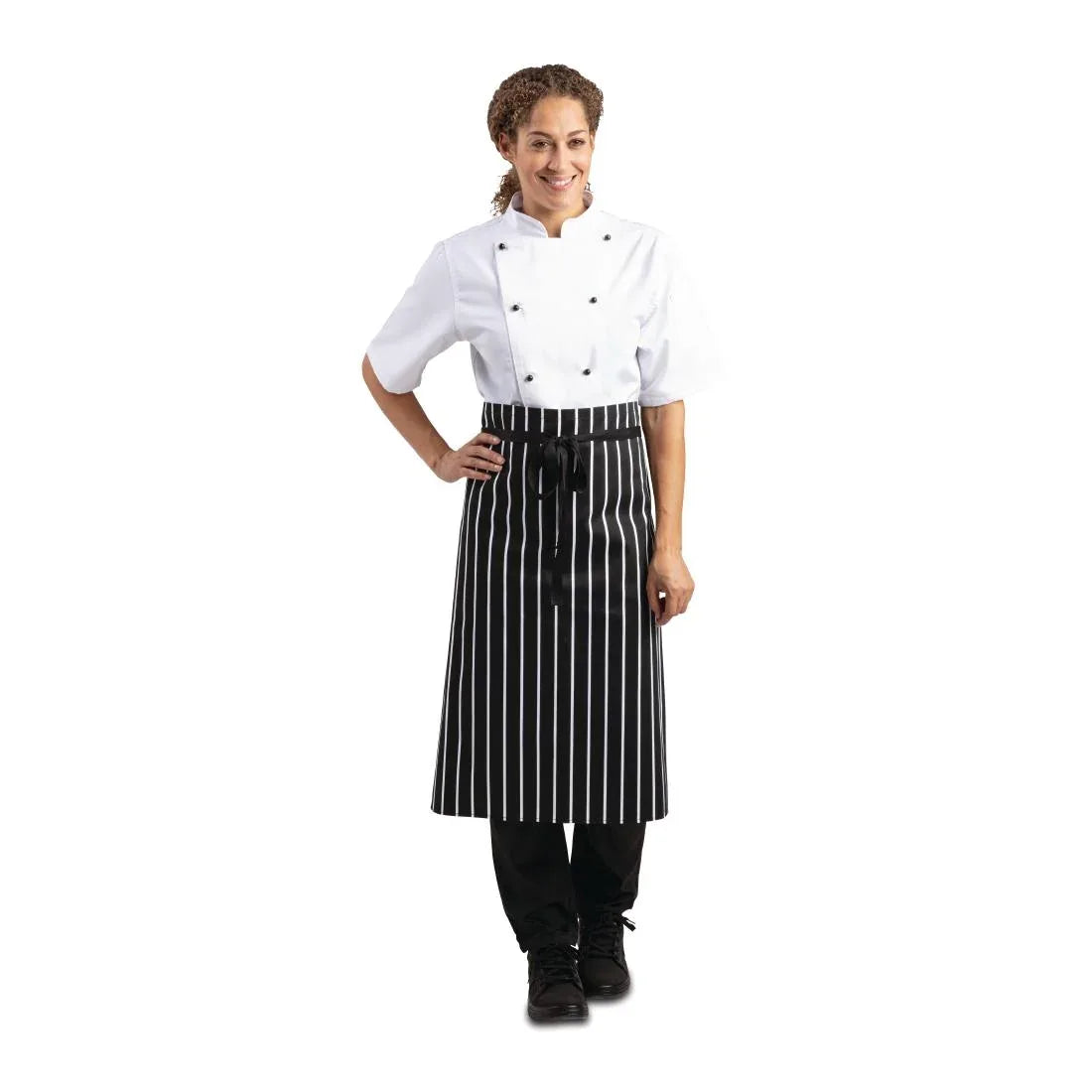 A938 Whites Butchers Waist Apron Black and White Stripe - JD Catering Equipment Solutions Ltd