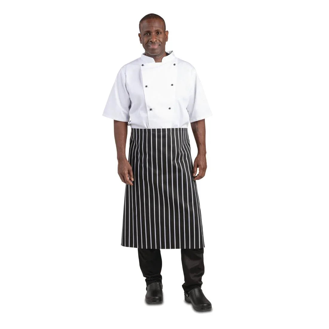 A938 Whites Butchers Waist Apron Black and White Stripe - JD Catering Equipment Solutions Ltd
