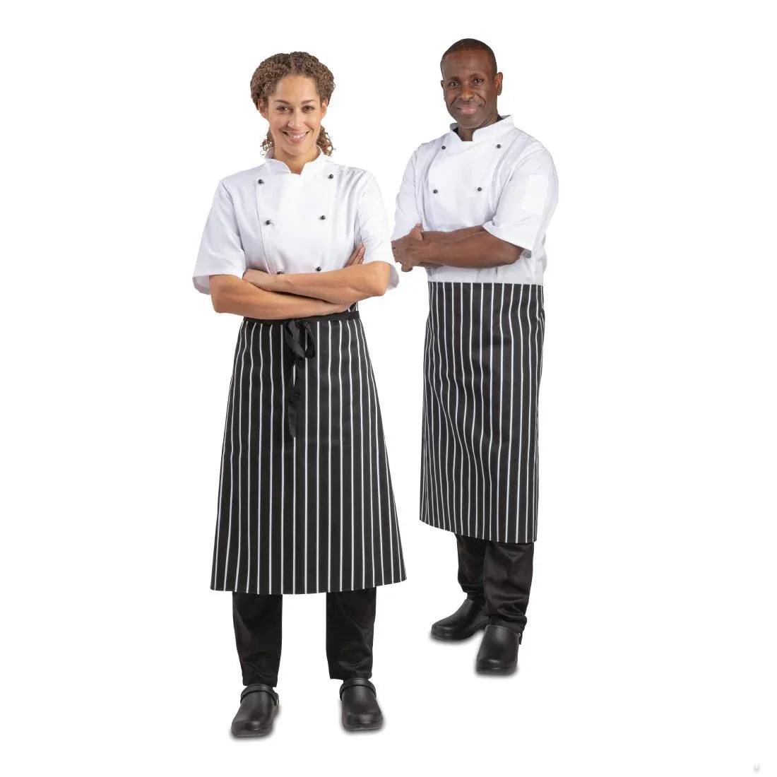 A938 Whites Butchers Waist Apron Black and White Stripe - JD Catering Equipment Solutions Ltd