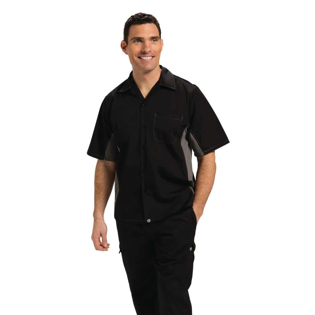 A948-S Chef Works Unisex Contrast Shirt Black and Grey S