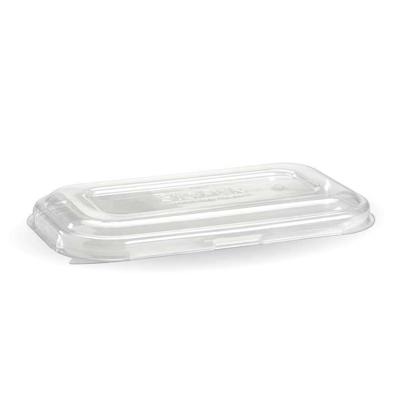 Rectangle PET Takeaway Lid - 750&1,000ml - 500/ctn - clear - BioPak commercial catering consumable