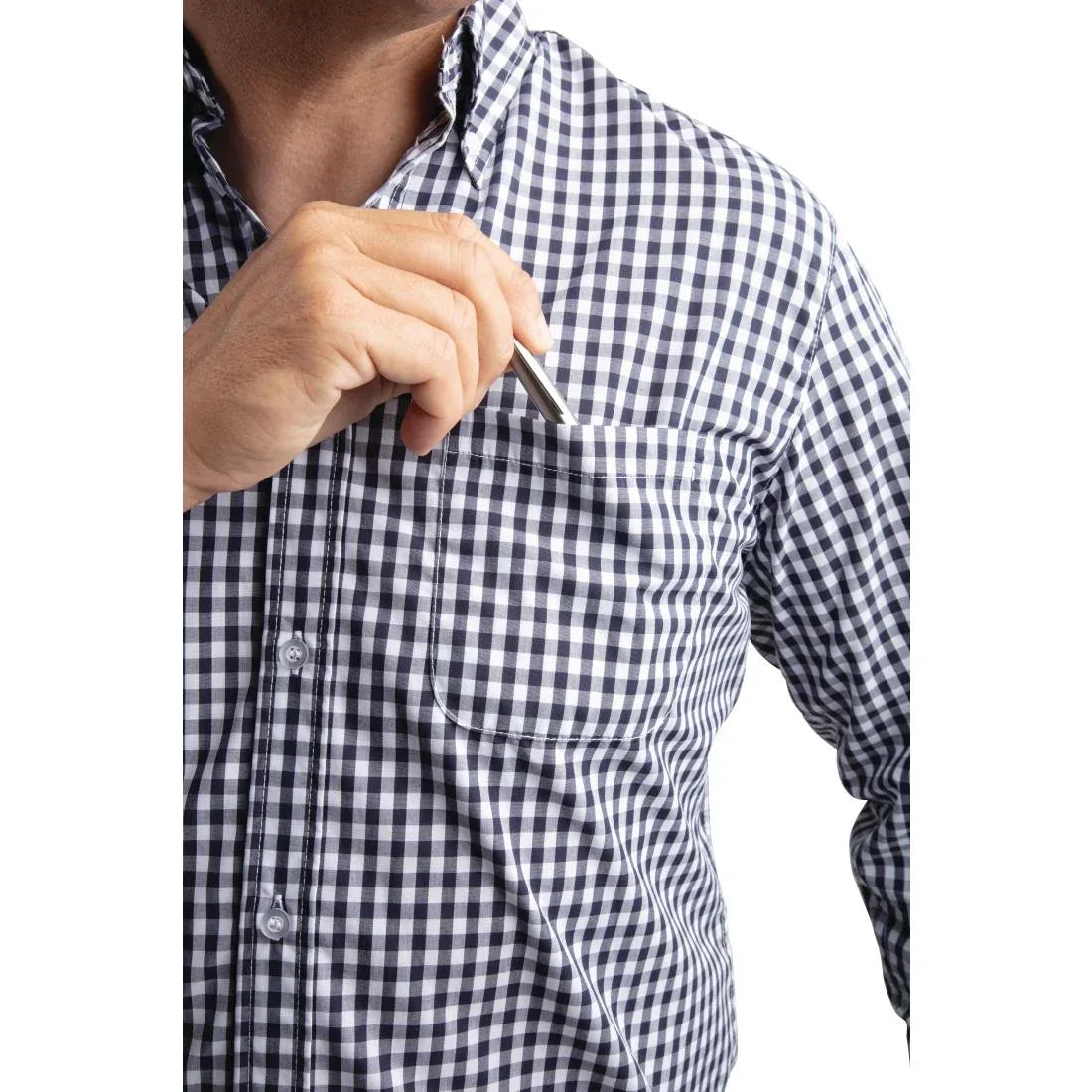 B219-XXL Chef Works Mens Gingham Shirt Black 2XL - JD Catering Equipment Solutions Ltd