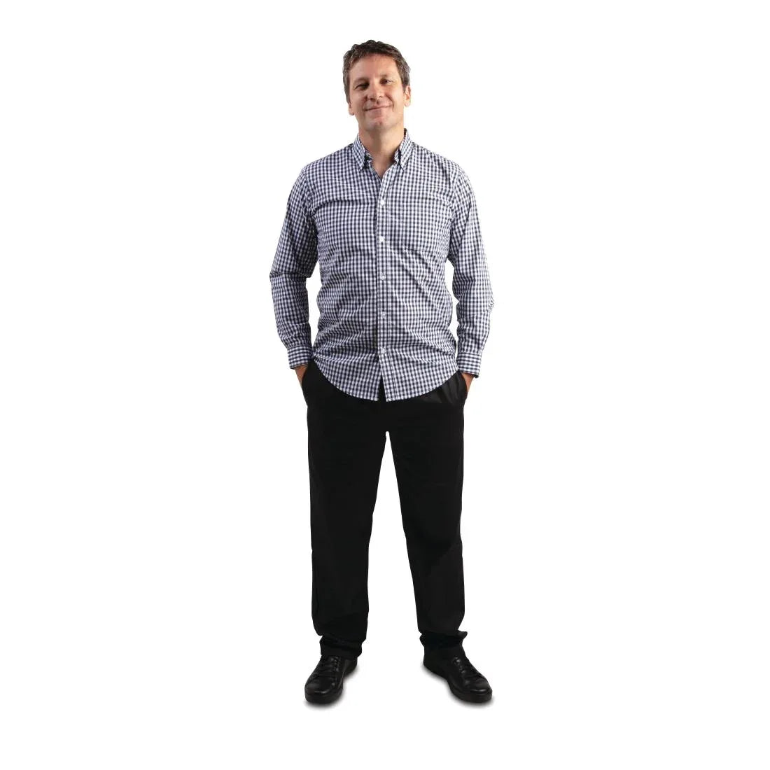 B219-XXL Chef Works Mens Gingham Shirt Black 2XL - JD Catering Equipment Solutions Ltd