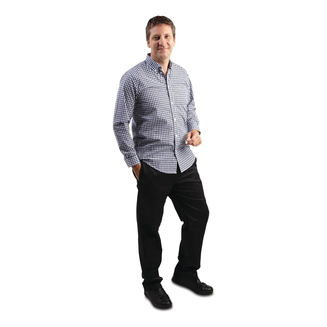 B219-XXL Chef Works Mens Gingham Shirt Black 2XL - JD Catering Equipment Solutions Ltd
