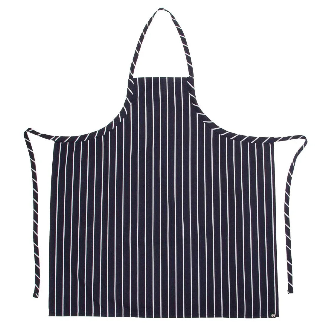 B249 Chef Works Premium Woven Bib Apron Navy and White Stripe - JD Catering Equipment Solutions Ltd