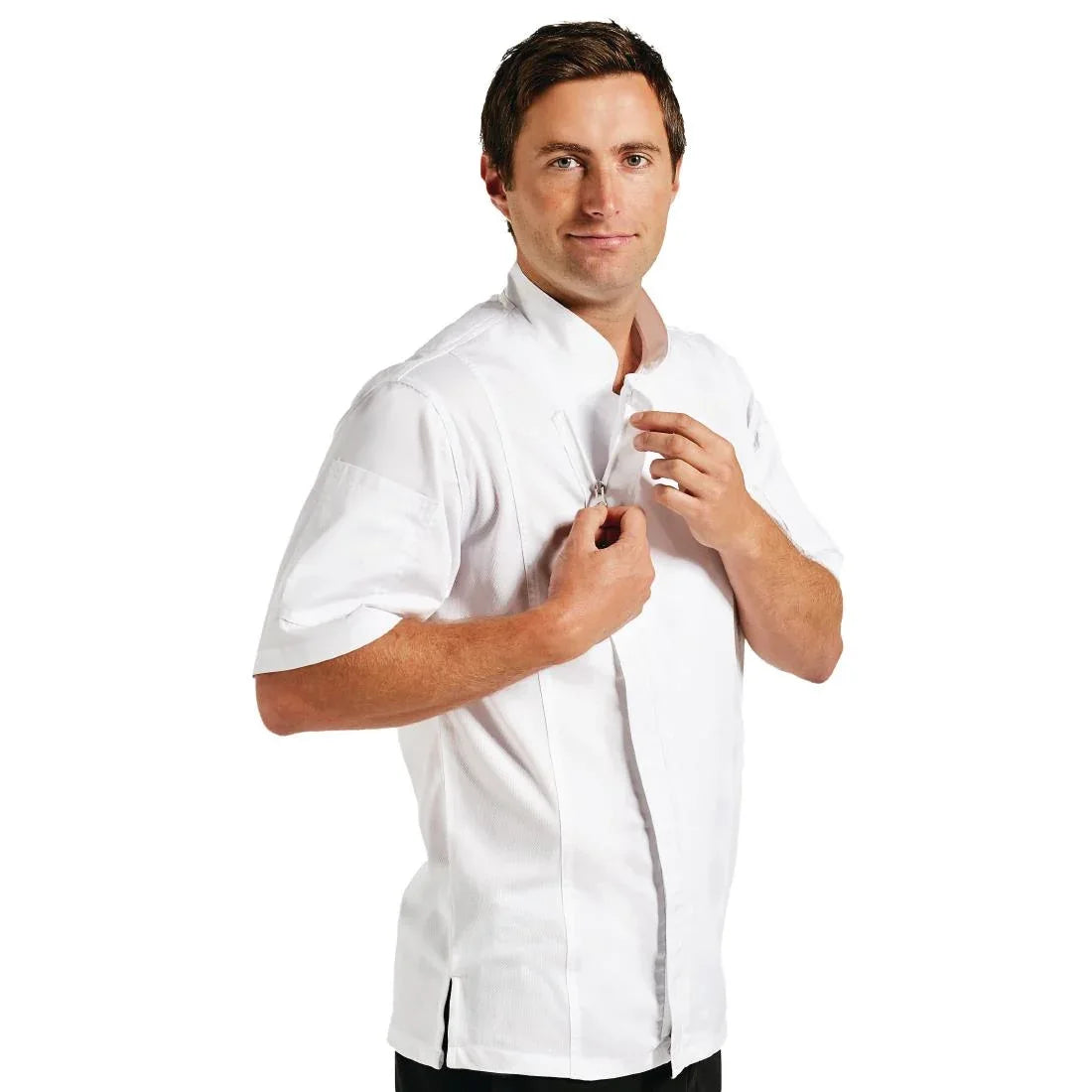 B471-M Chef Works Springfield Zipper Mens Chefs Jacket White M - JD Catering Equipment Solutions Ltd