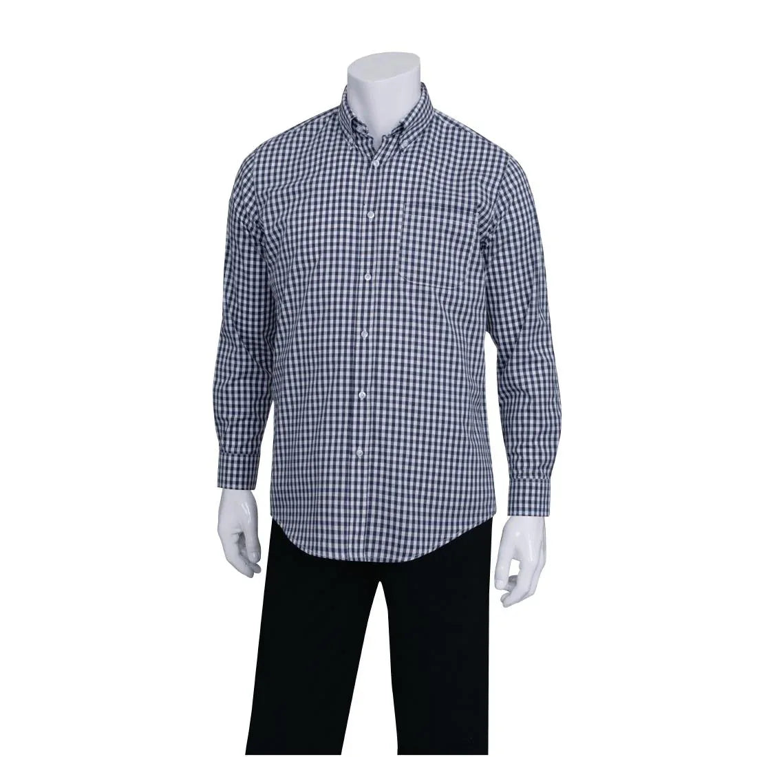 B676-L Chef Works Mens Dress Shirt Dark Navy Gingham L - JD Catering Equipment Solutions Ltd