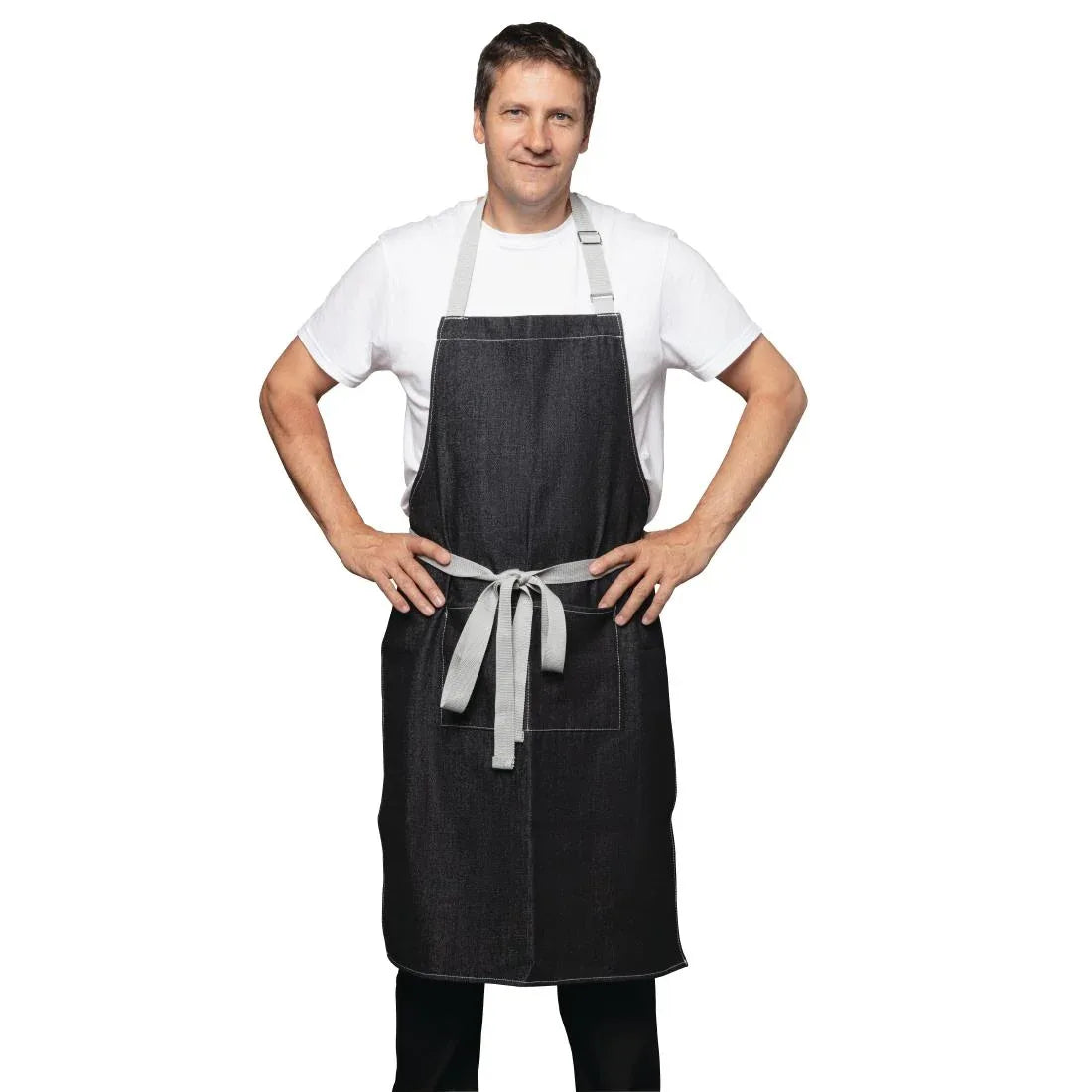 B981 Whites Southside Bib Apron Denim Black - JD Catering Equipment Solutions Ltd