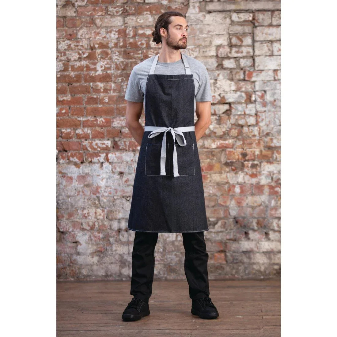 BB057 Southside X-Cross Back Bib Apron Denim Black - JD Catering Equipment Solutions Ltd