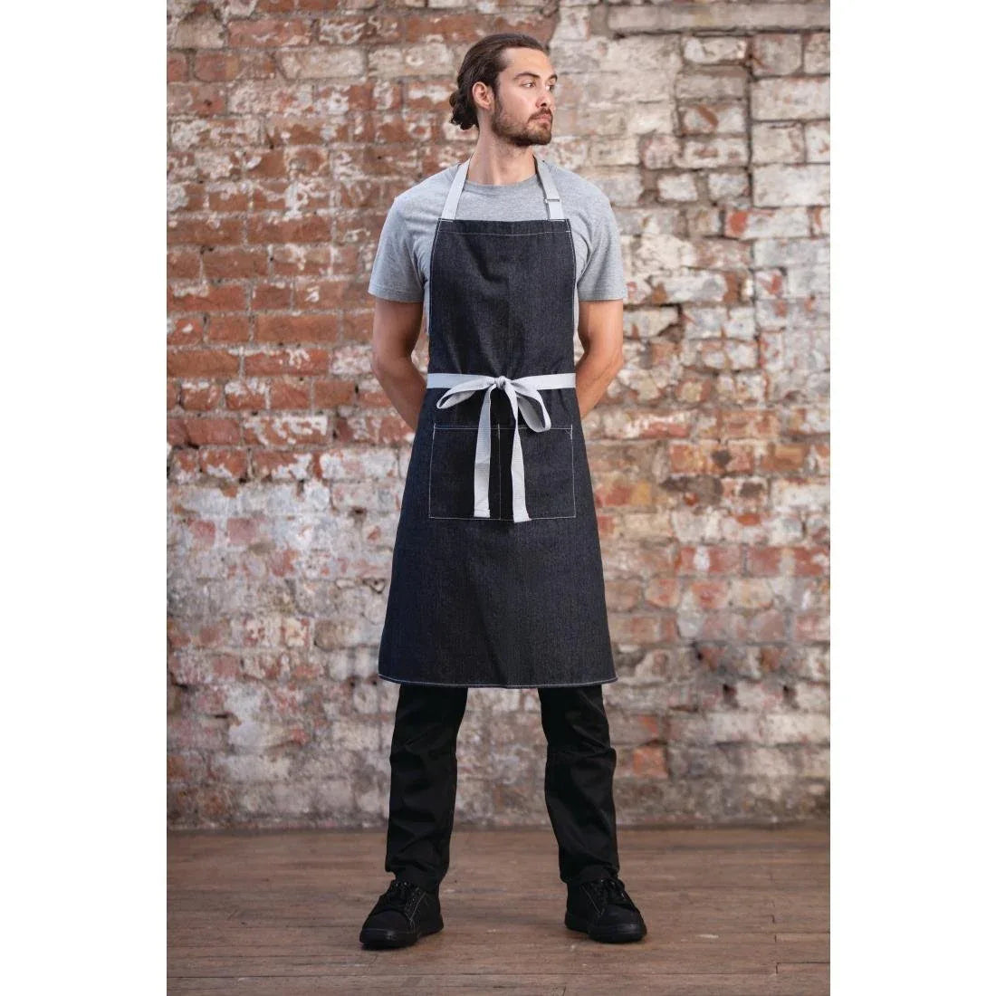 B981 Whites Southside Bib Apron Denim Black - JD Catering Equipment Solutions Ltd