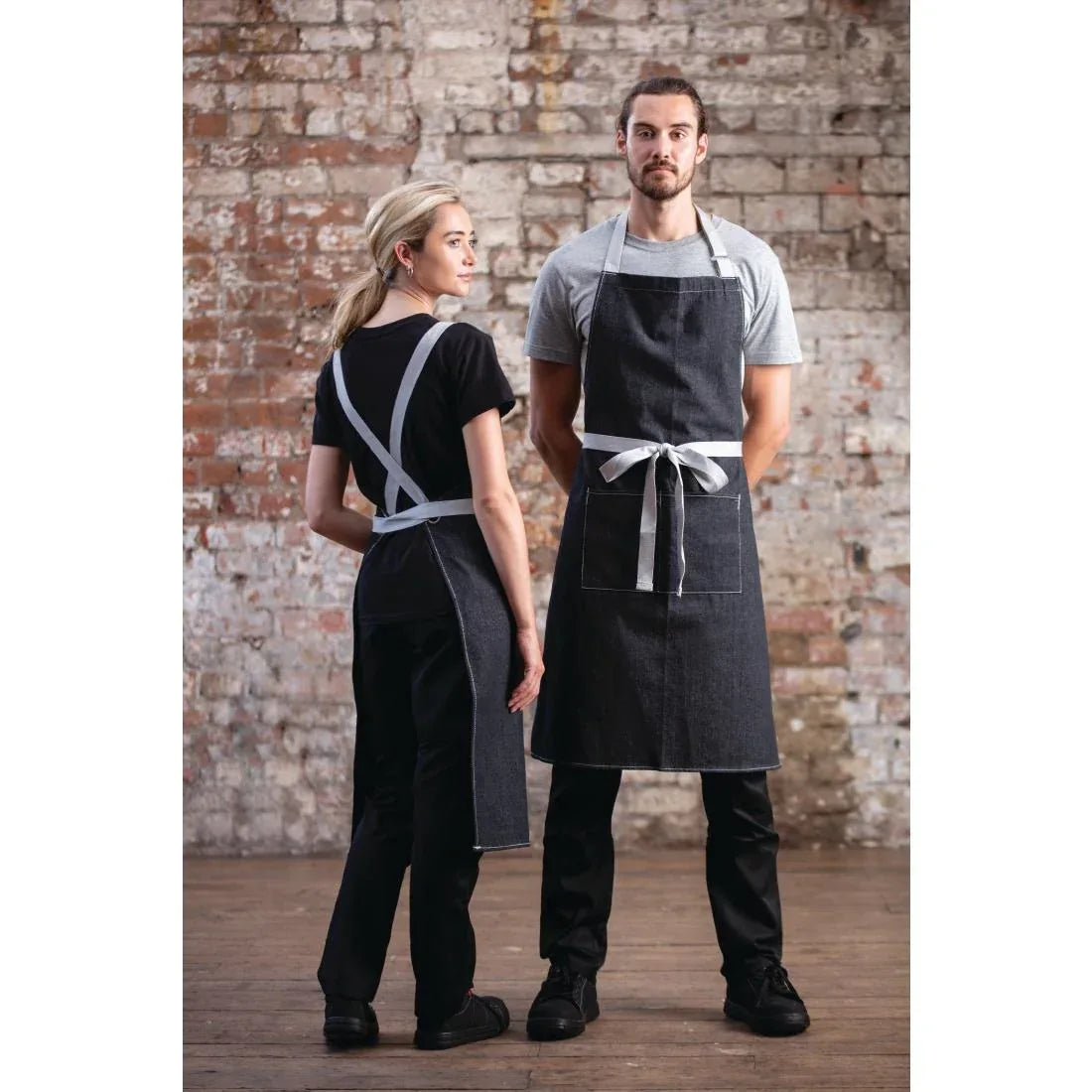 BB057 Southside X-Cross Back Bib Apron Denim Black - JD Catering Equipment Solutions Ltd