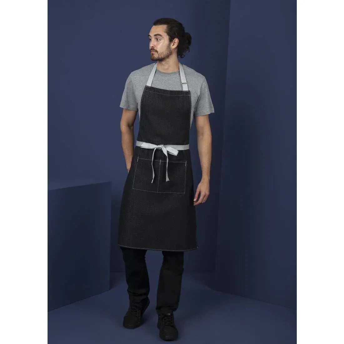 B981 Whites Southside Bib Apron Denim Black - JD Catering Equipment Solutions Ltd