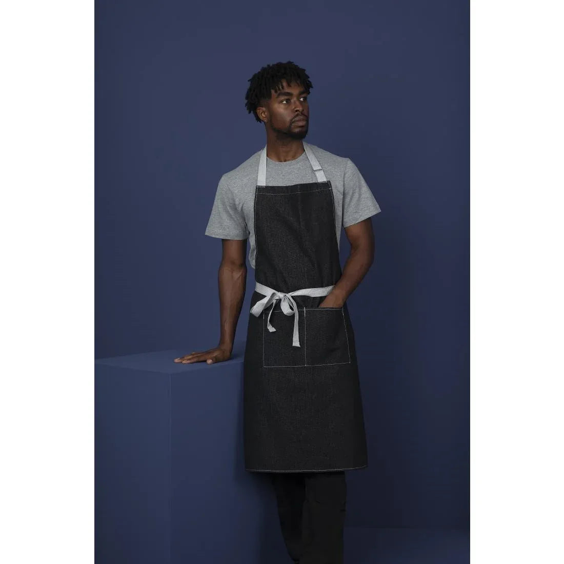 B981 Whites Southside Bib Apron Denim Black - JD Catering Equipment Solutions Ltd