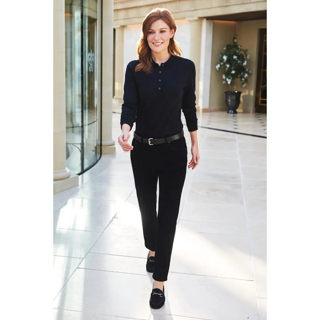 BA009-XXL Brook Taverner Anna Womens Long Sleeve Polo Shirt Black Size XXL - JD Catering Equipment Solutions Ltd