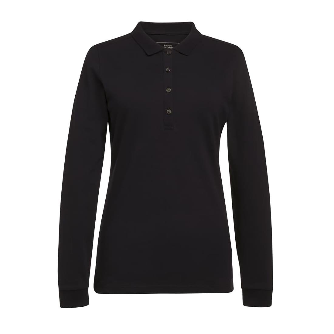 BA009-XL Brook Taverner Anna Womens Long Sleeve Polo Shirt Black Size XL