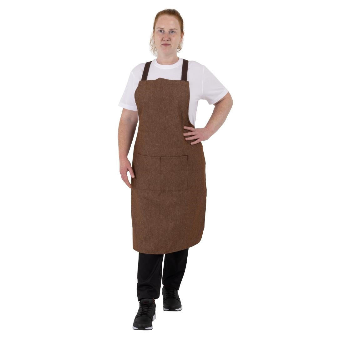 BA120 Southside X-Cross Back Bib Apron Denim Tan (Brown Ties) - 1000x700mm