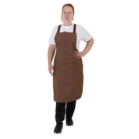 BA120 Southside X-Cross Back Bib Apron Denim Tan (Brown Ties) - 1000x700mm
