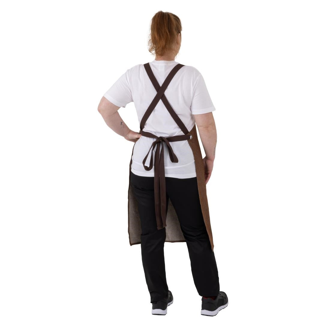 BA120 Southside X-Cross Back Bib Apron Denim Tan (Brown Ties) - 1000x700mm