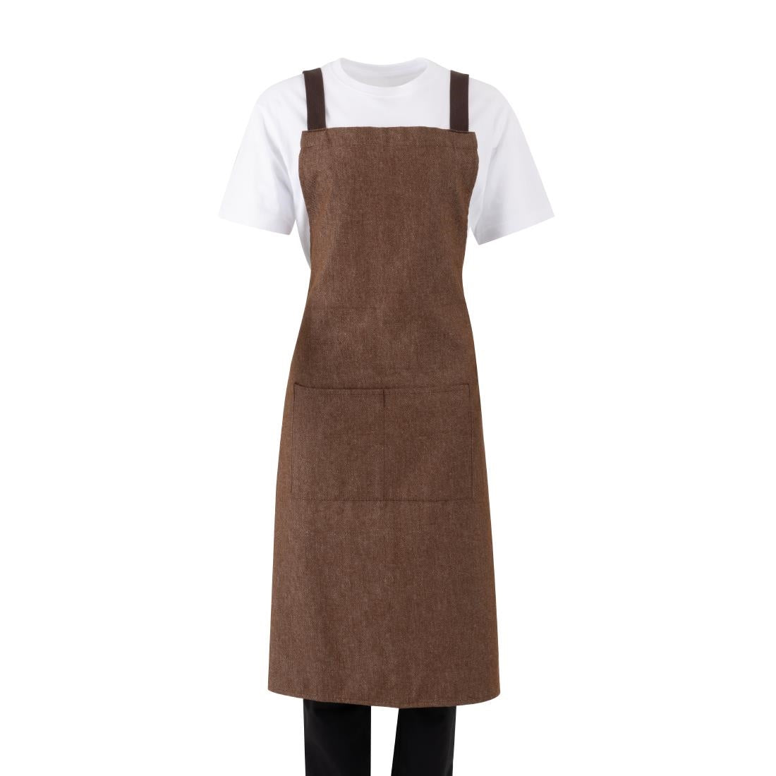 BA120 Southside X-Cross Back Bib Apron Denim Tan (Brown Ties) - 1000x700mm