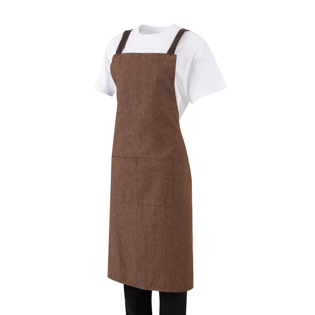 BA120 Southside X-Cross Back Bib Apron Denim Tan (Brown Ties) - 1000x700mm