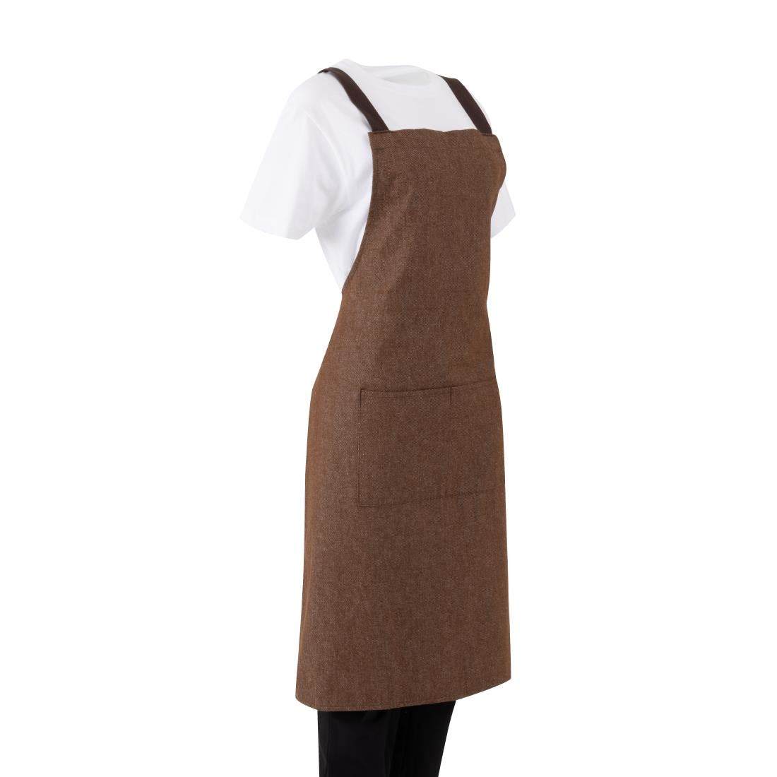 BA120 Southside X-Cross Back Bib Apron Denim Tan (Brown Ties) - 1000x700mm