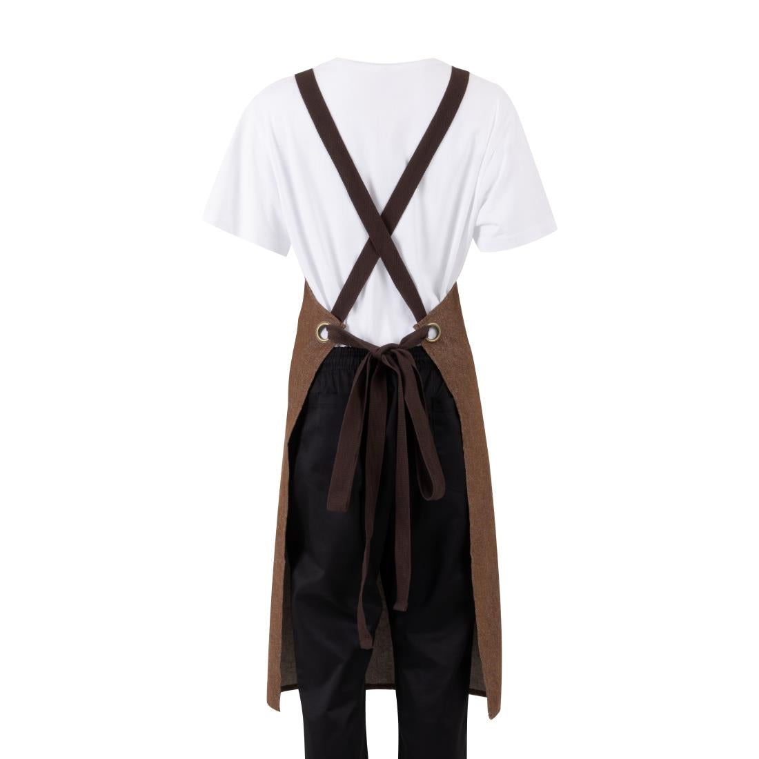 BA120 Southside X-Cross Back Bib Apron Denim Tan (Brown Ties) - 1000x700mm