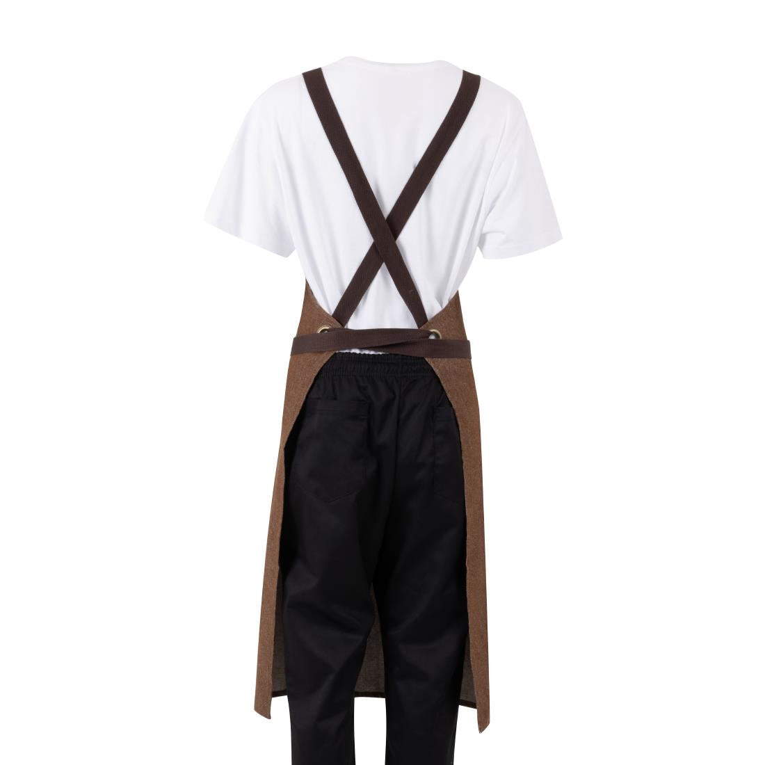 BA120 Southside X-Cross Back Bib Apron Denim Tan (Brown Ties) - 1000x700mm