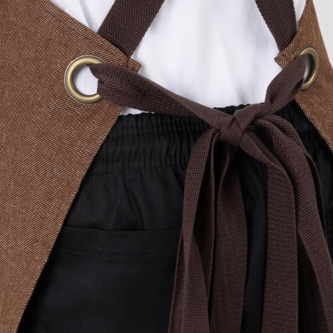 BA120 Southside X-Cross Back Bib Apron Denim Tan (Brown Ties) - 1000x700mm