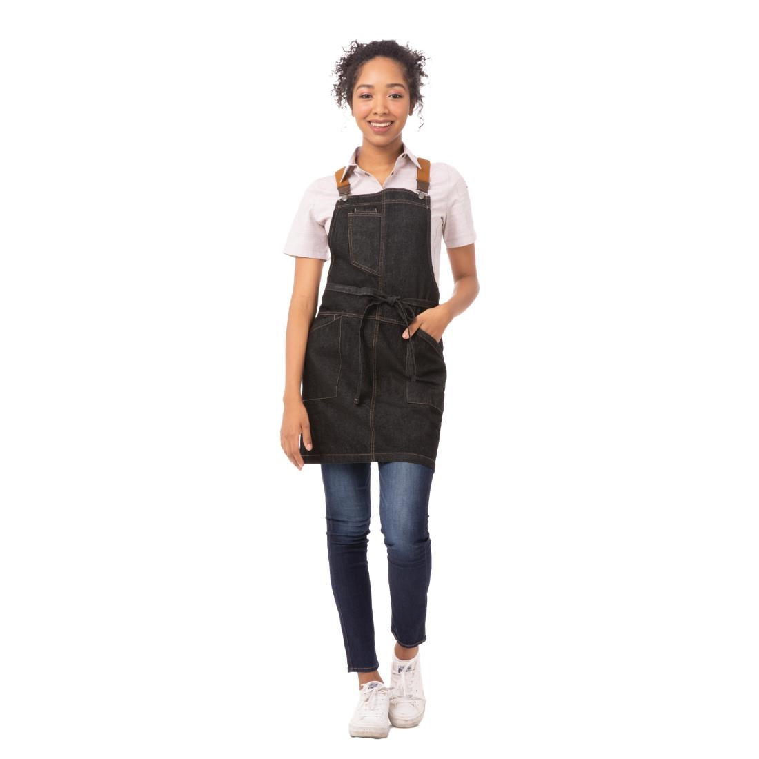 BA124 Chef Works Berkley Short Bib Apron Black