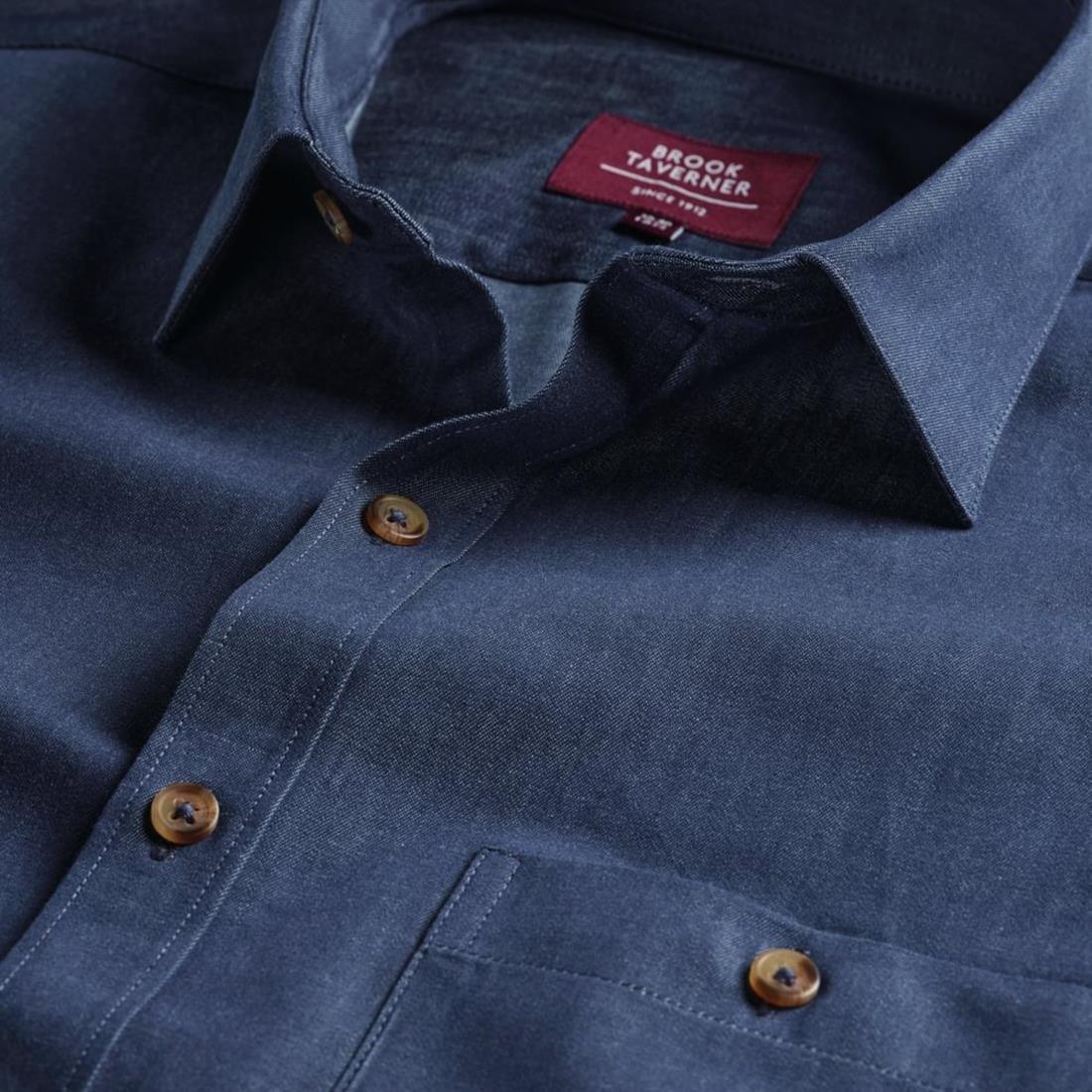 BA145-18 Brook Taverner Mens Jasper Long Sleeve Chambray Shirt Navy 18"