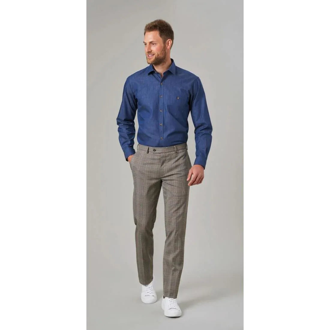 BA145-15 Brook Taverner Mens Jasper Long Sleeve Chambray Shirt Navy 15"