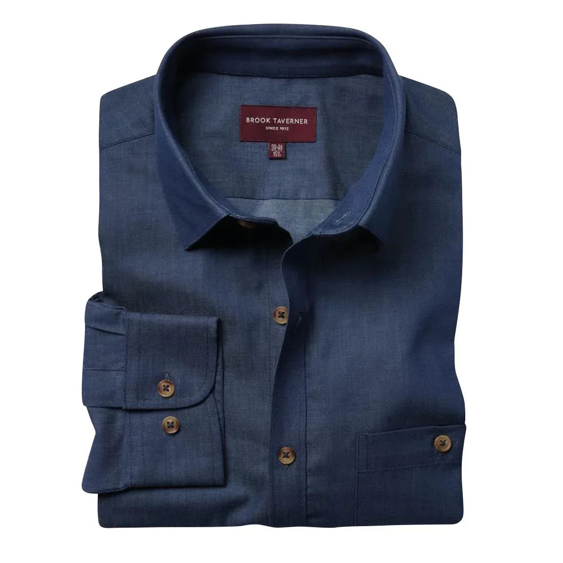 BA145-15 Brook Taverner Mens Jasper Long Sleeve Chambray Shirt Navy 15"