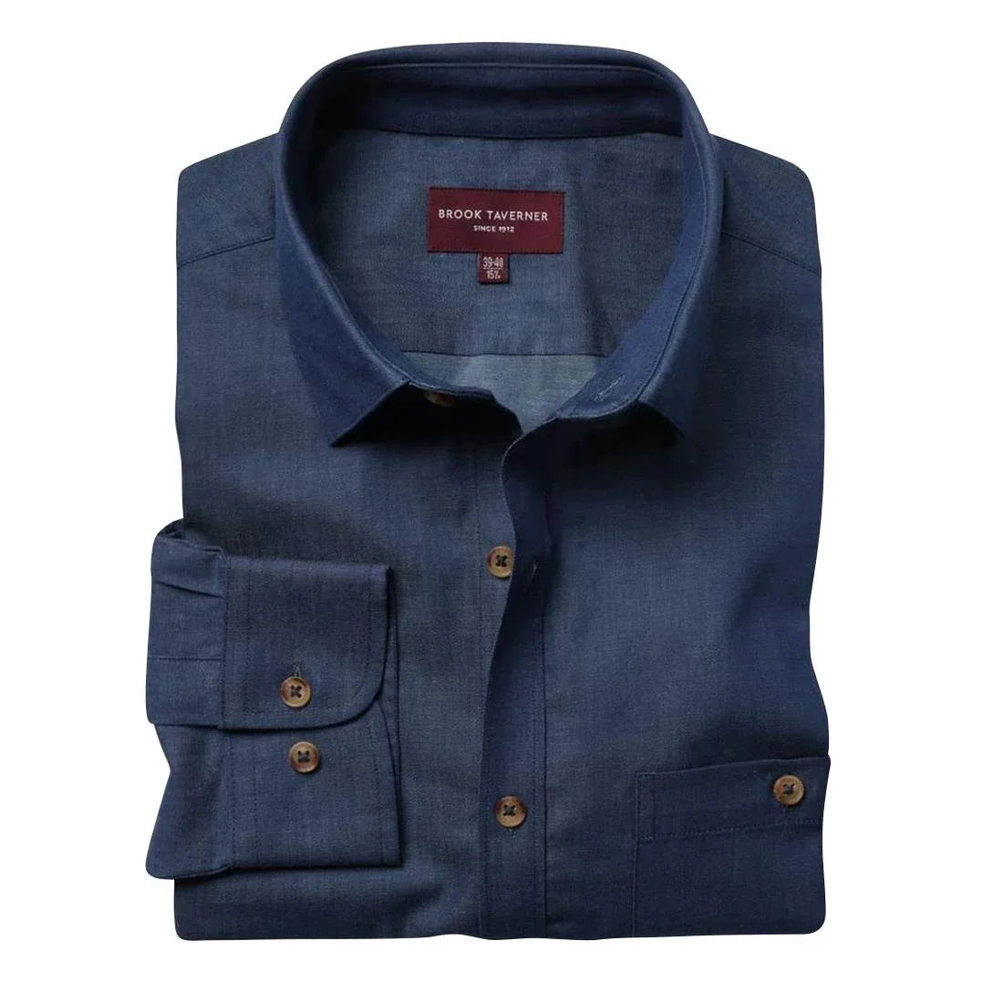 BA145-18 Brook Taverner Mens Jasper Long Sleeve Chambray Shirt Navy 18"