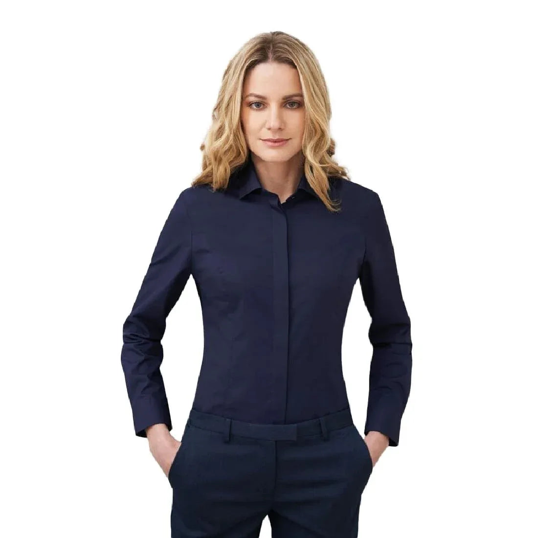 BA149-12 Brook Taverner Ladies Long Sleeve Parma Shirt Navy Size 12