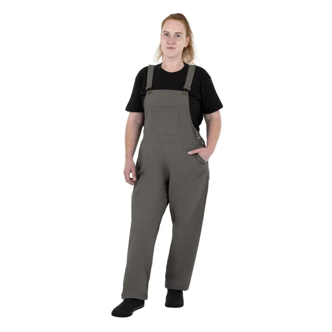 BA173-L Southside Bib & Brace Cotton Canvas Dungarees Khaki Black L