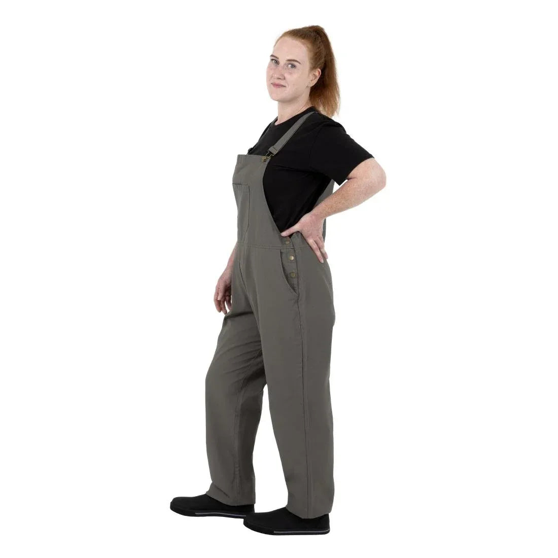 BA173-L Southside Bib & Brace Cotton Canvas Dungarees Khaki Black L