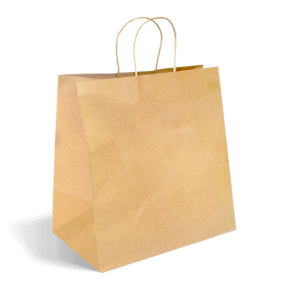 Twist Handle Paper Bag - Kraft - Jumbo - 150/ctn - kraft - BioPak commercial catering consumable