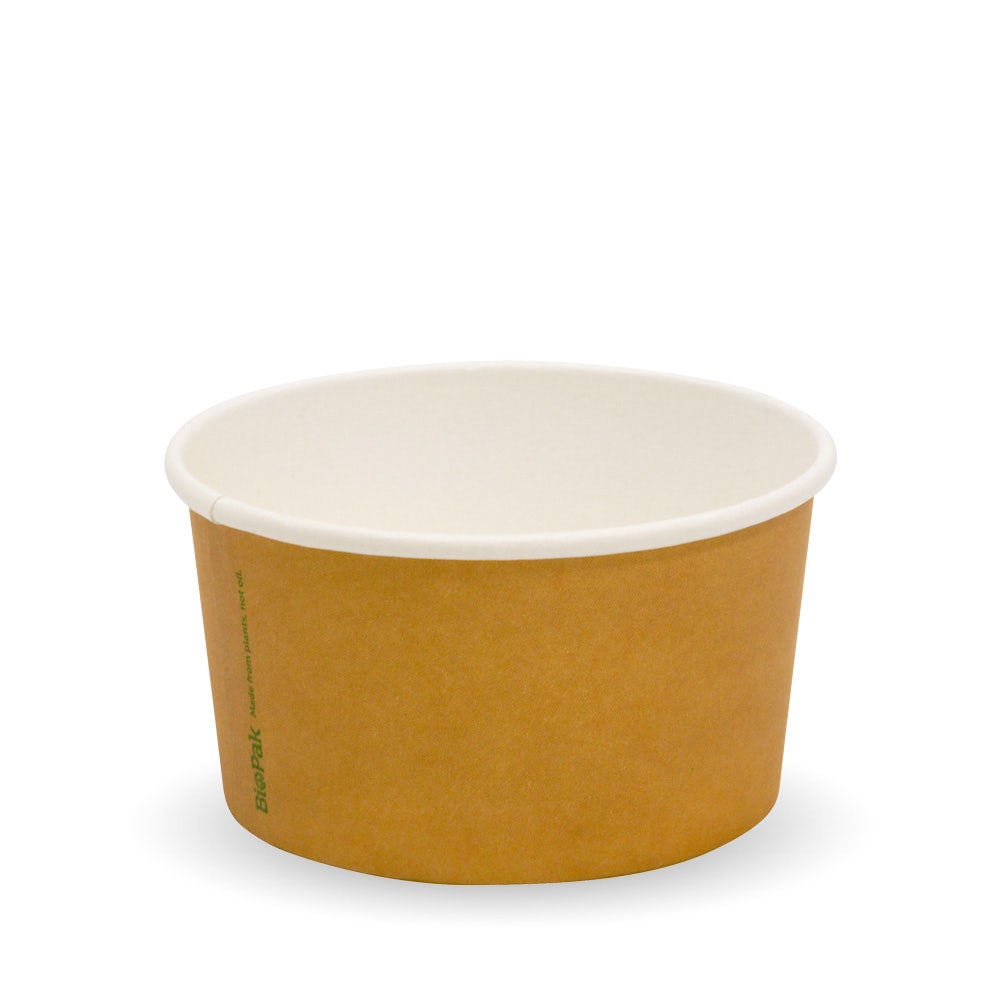 Paper PLA Lined Ice Cream BioCup - 150ml/5oz - 1000/ctn - printed kraft-look - BioPak commercial catering consumable