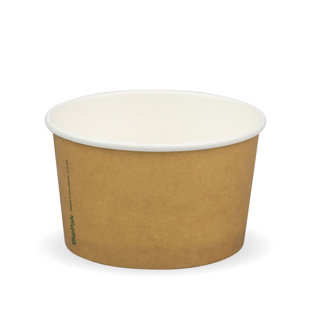 Paper PLA Lined Ice Cream BioCup - 240ml/8oz - 1000/ctn - printed kraft-look - BioPak commercial catering consumable