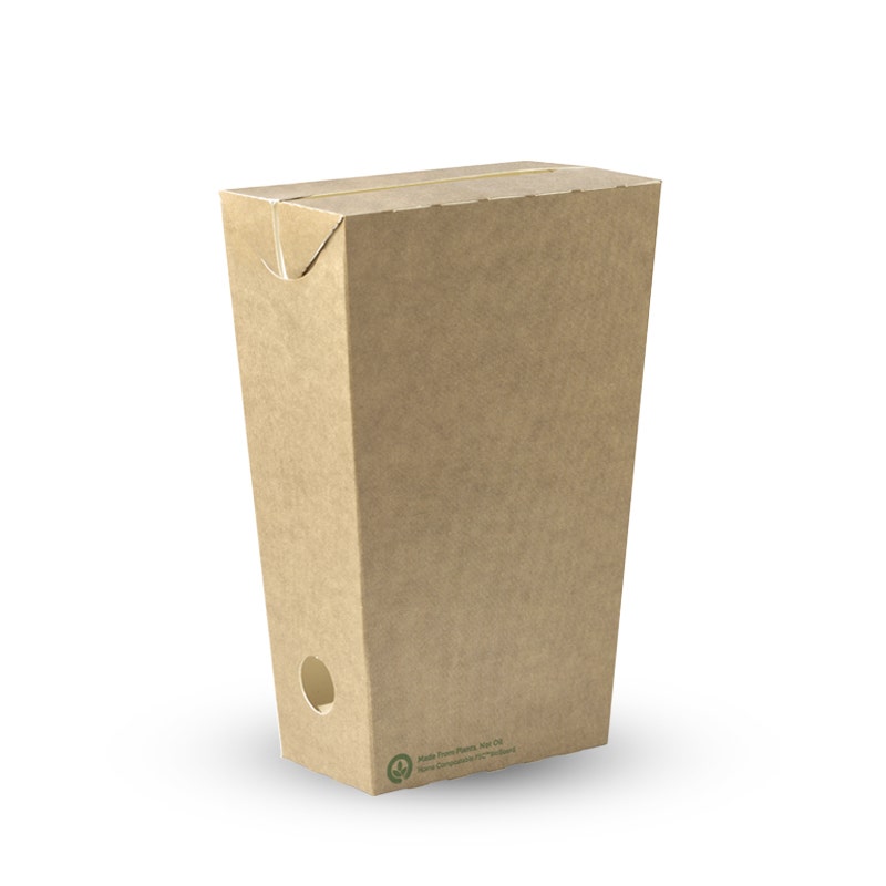 Unlined Large Exnclosd Chip Box - Kraft - 800/ctn - printed kraft-look - BioPak commercial catering consumable