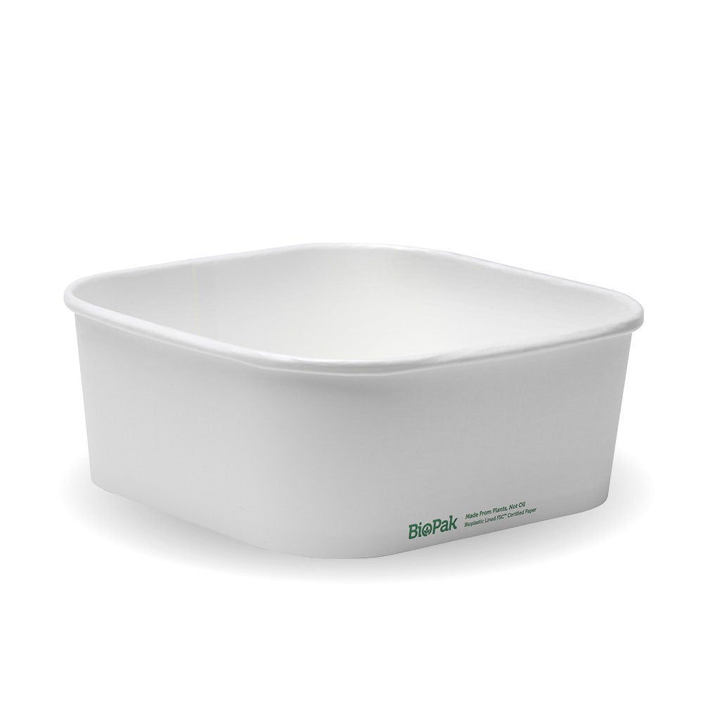 Square PLA Lined Takeaway Container - White - 1200ml - 300/ctn - - BioPak commercial catering consumable