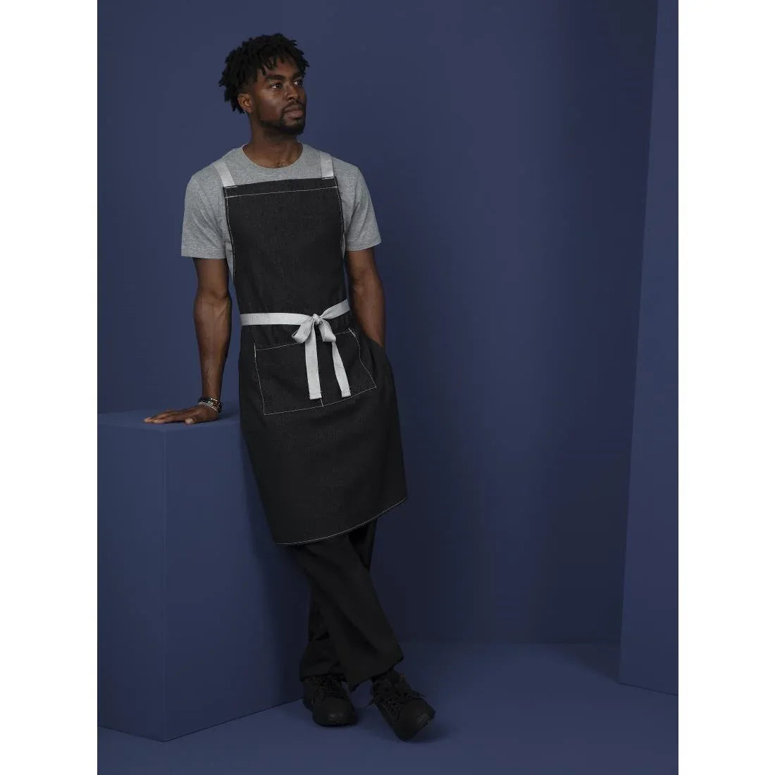 BB057 Southside X-Cross Back Bib Apron Denim Black - JD Catering Equipment Solutions Ltd