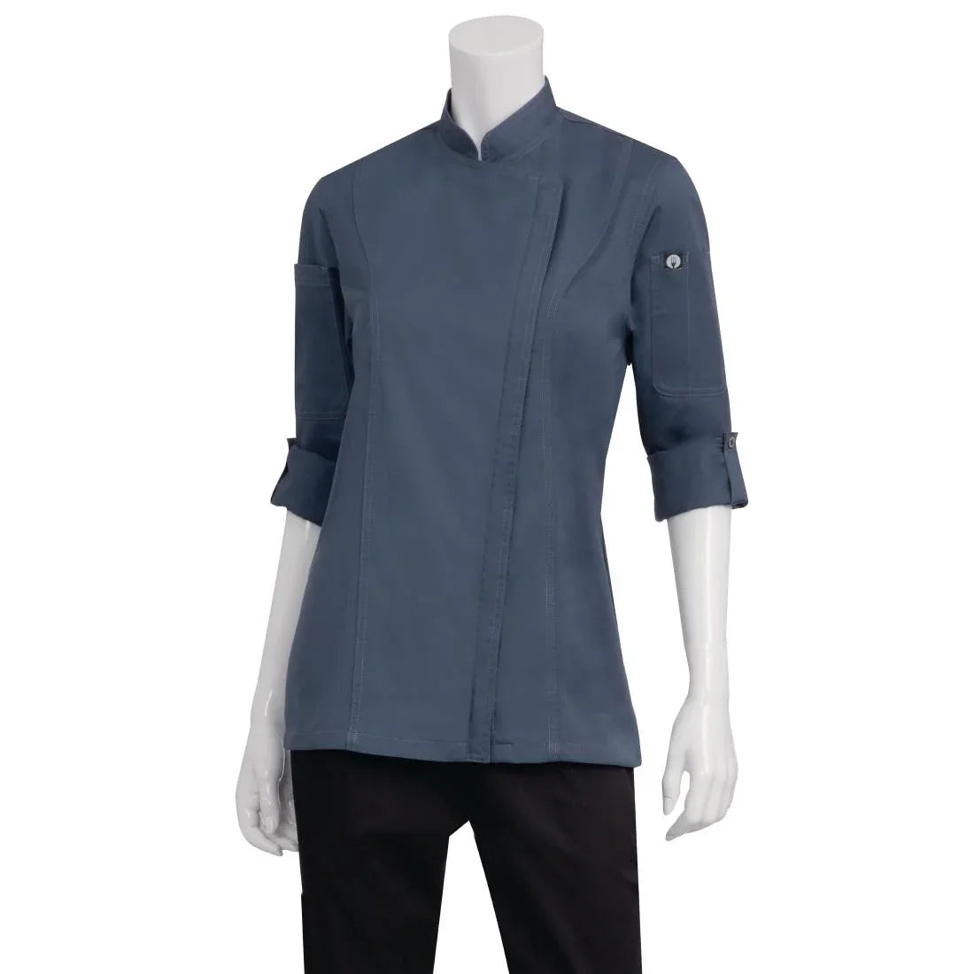 BB091-M Chef Works Hartford Lightweight Zip Womens Chef Jacket Blue M - JD Catering Equipment Solutions Ltd