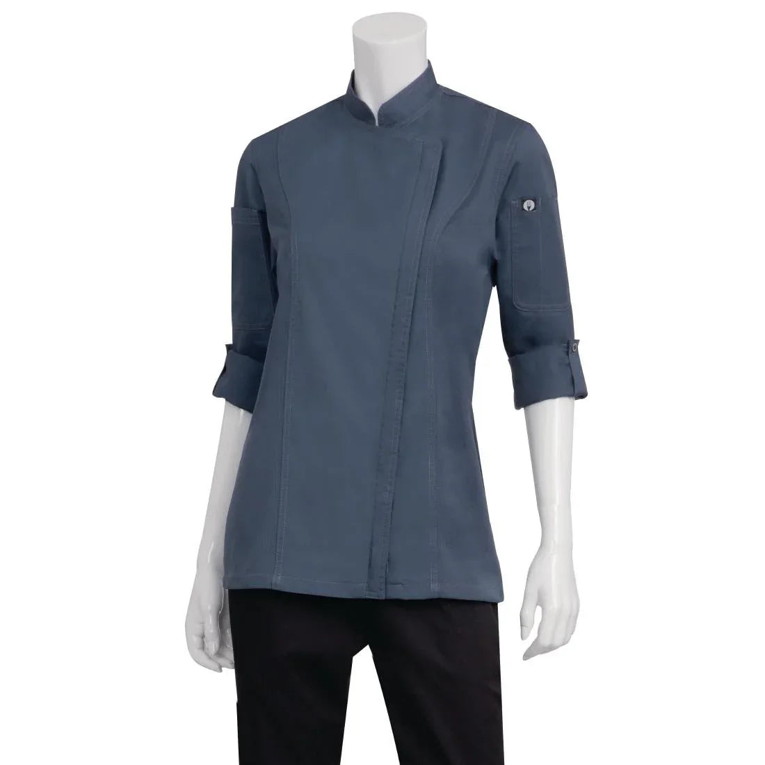 BB091-XS Chef Works Hartford Lightweight Zip Womens Chef Jacket Blue XS - JD Catering Equipment Solutions Ltd