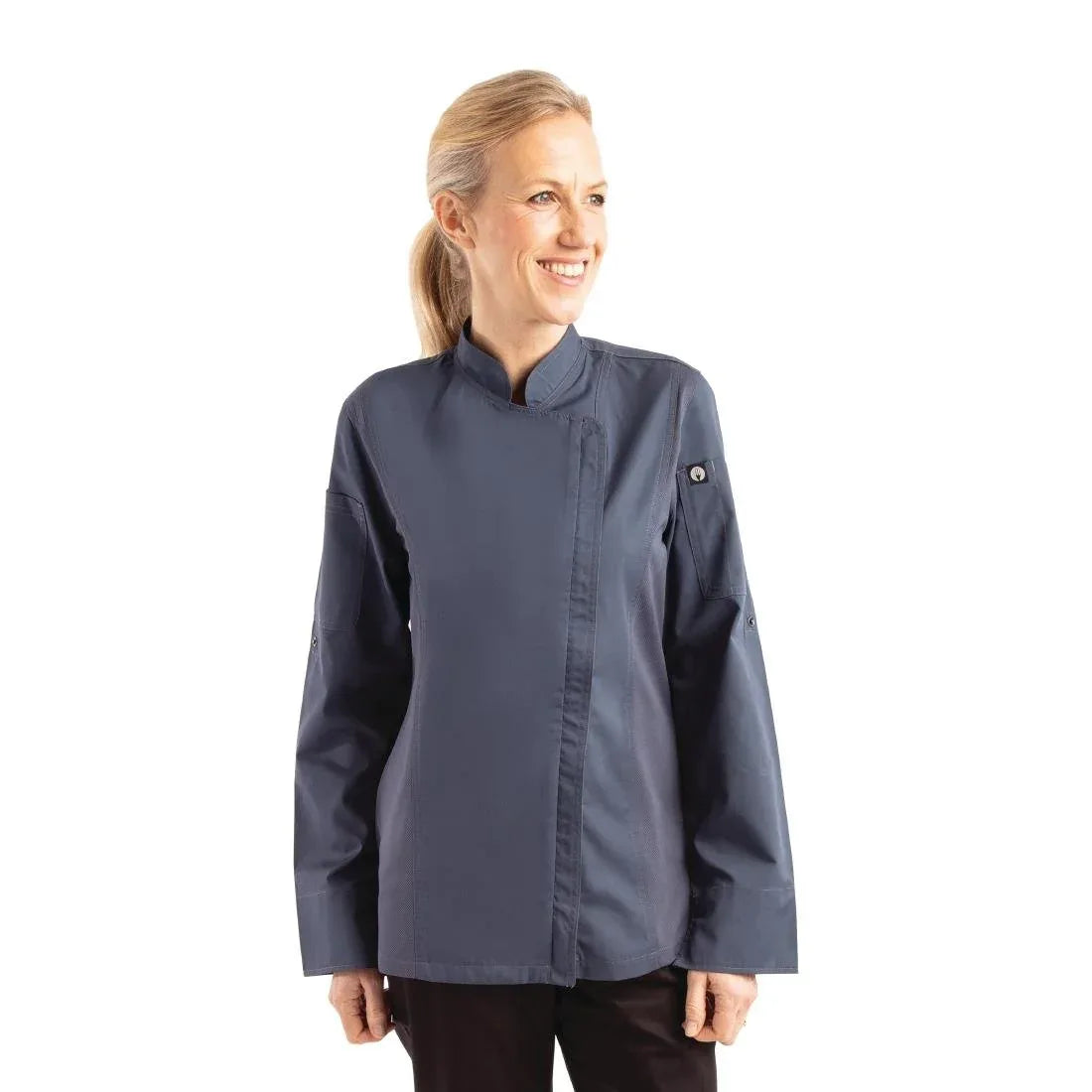 BB091-S Chef Works Hartford Lightweight Zip Womens Chef Jacket Blue S - JD Catering Equipment Solutions Ltd
