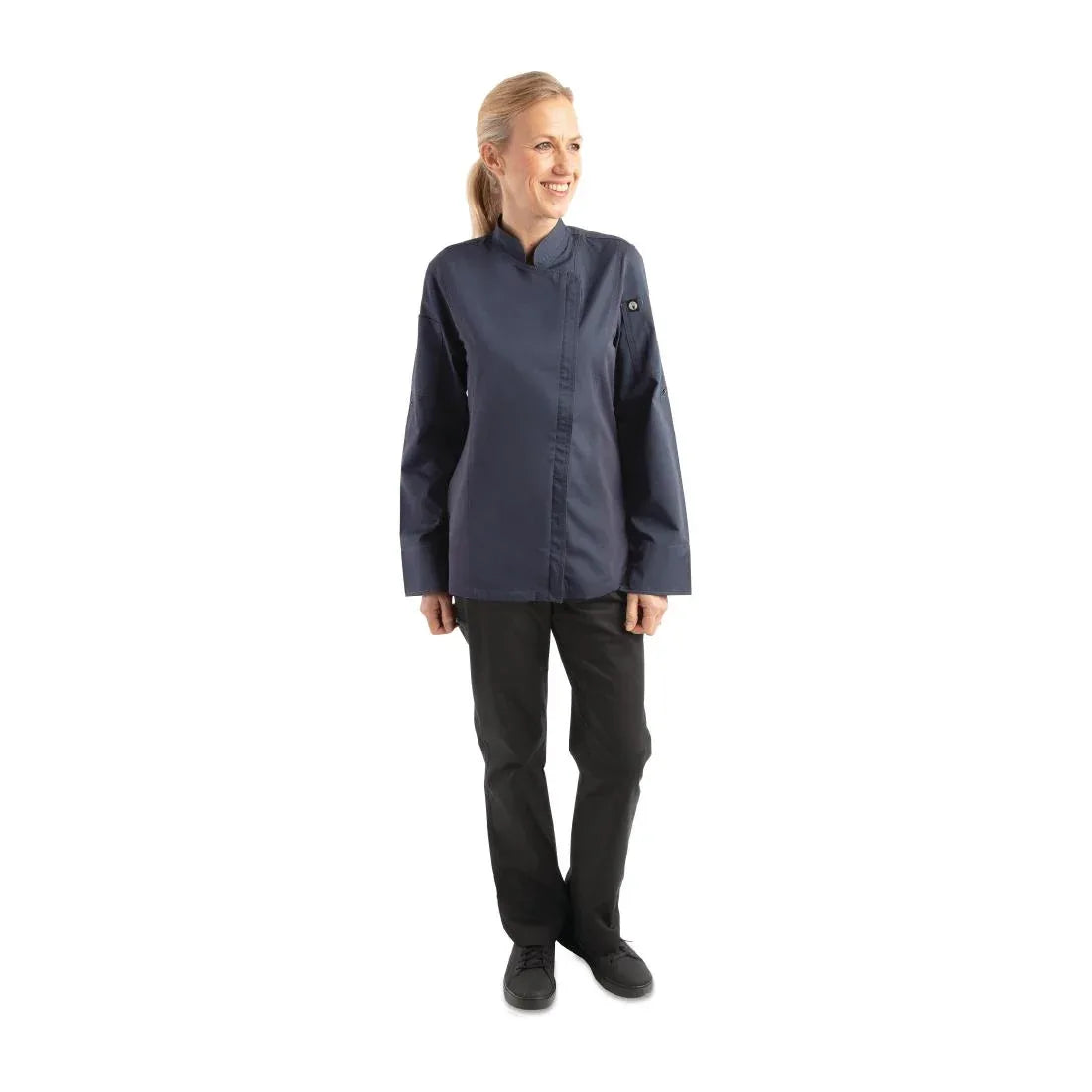 BB091-L Chef Works Hartford Lightweight Zip Womens Chef Jacket Blue L - JD Catering Equipment Solutions Ltd
